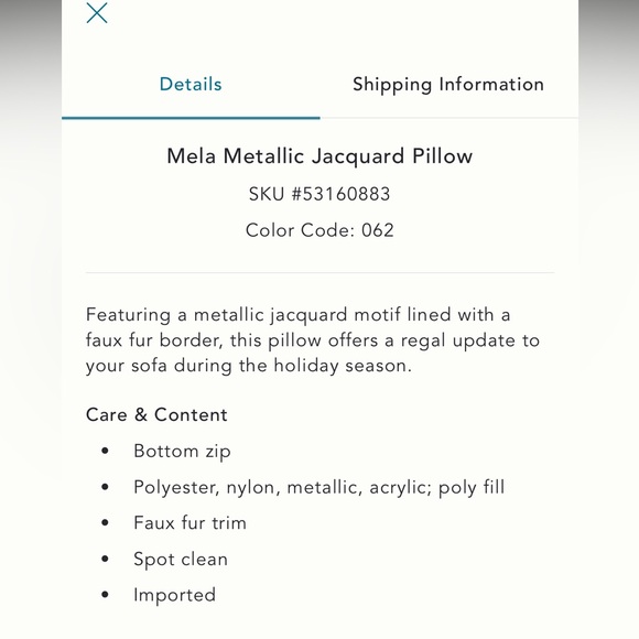 Anthropologie Mela Metallic Jacquard Pillow pillow cover 18X18 - Picture 6 of 6